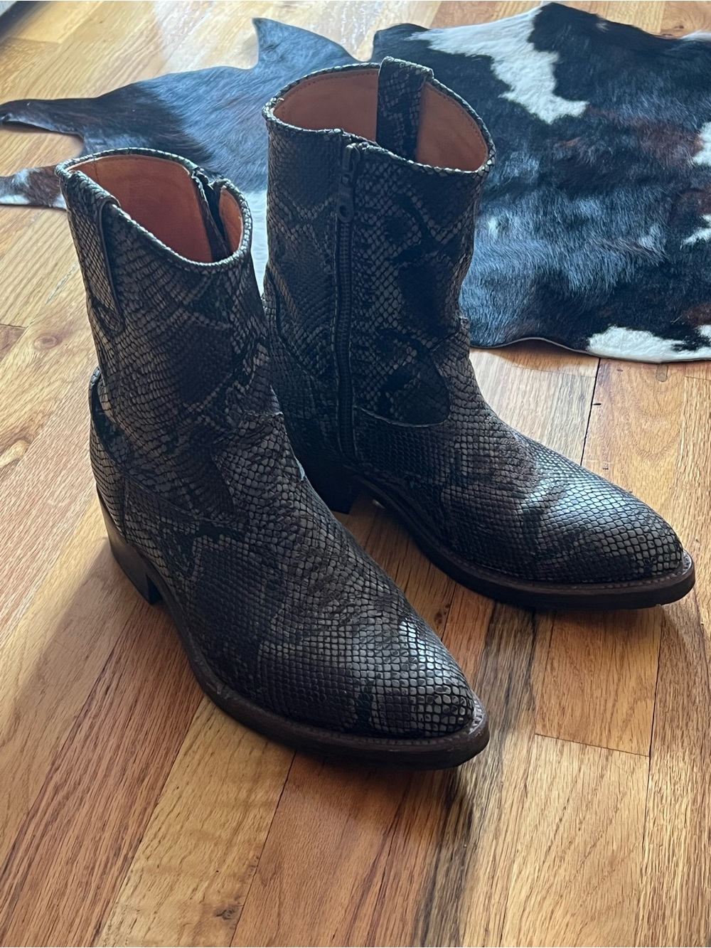 Handmade Santa Rosa Brand Men's Boots 7.5 Snake Print Embossed Cowhide